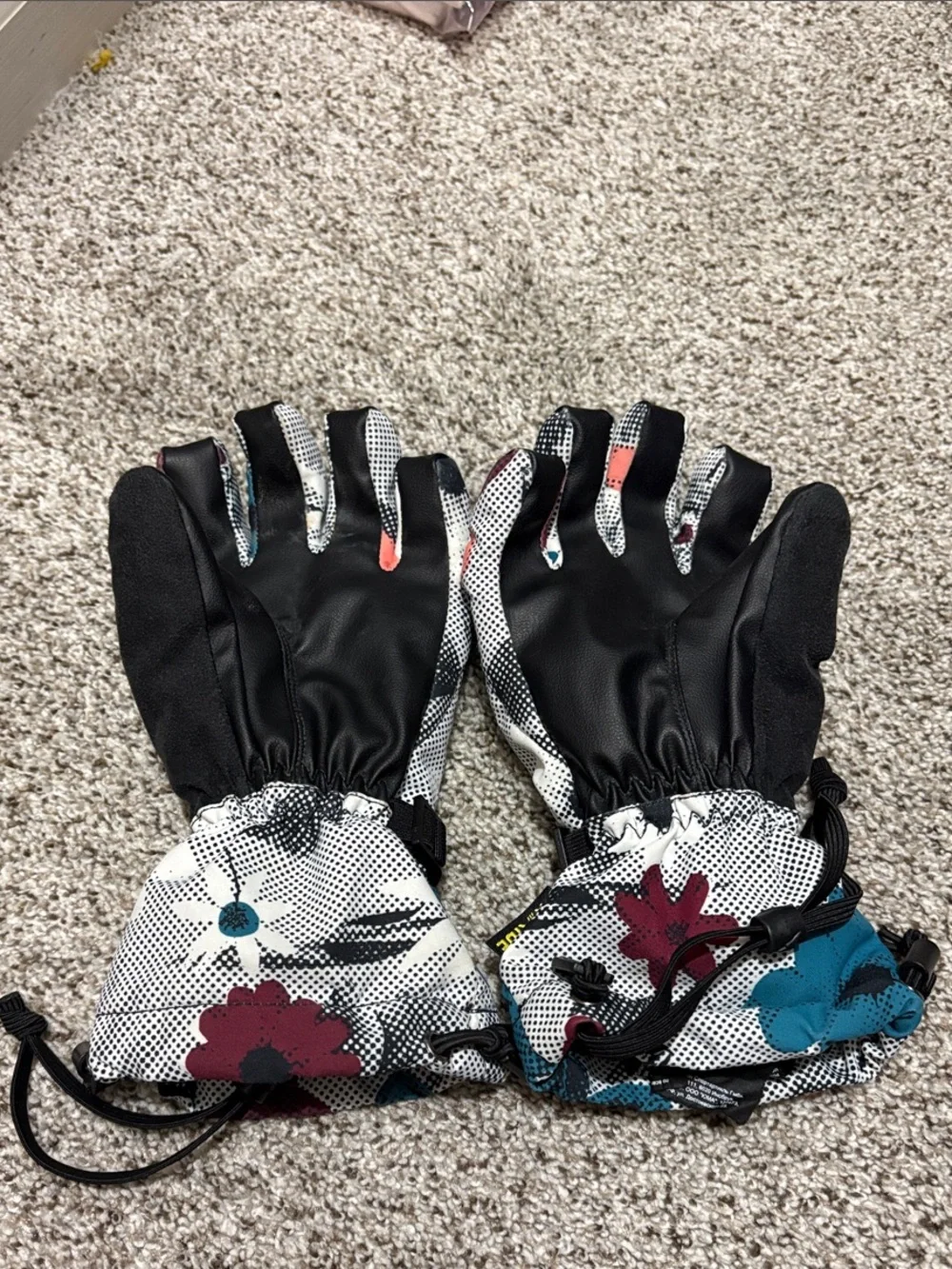 Burton Floral Ski/Mitten Gloves in Teal, Coral & Black